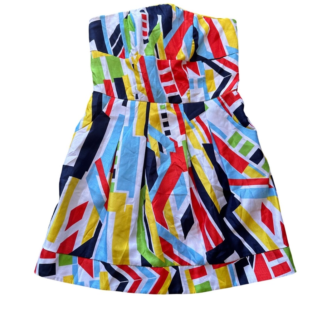 Rubber Ducky Productions Strapless Mini Dress Abstract Geometric Print Pockets S